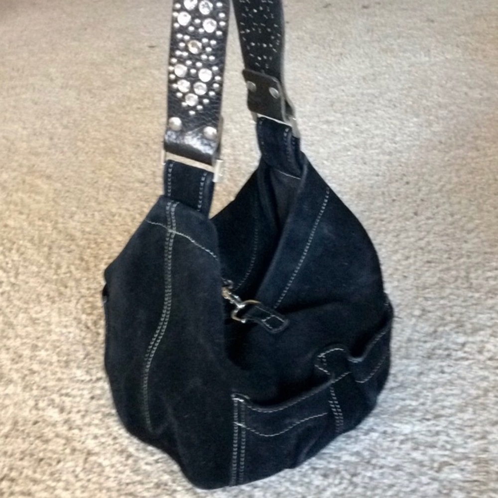 Tylie Malibu suede bag with jeweled leather strap